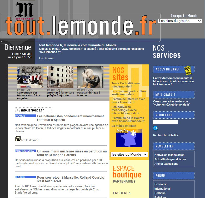 Page d'Accueil du Monde en 2000